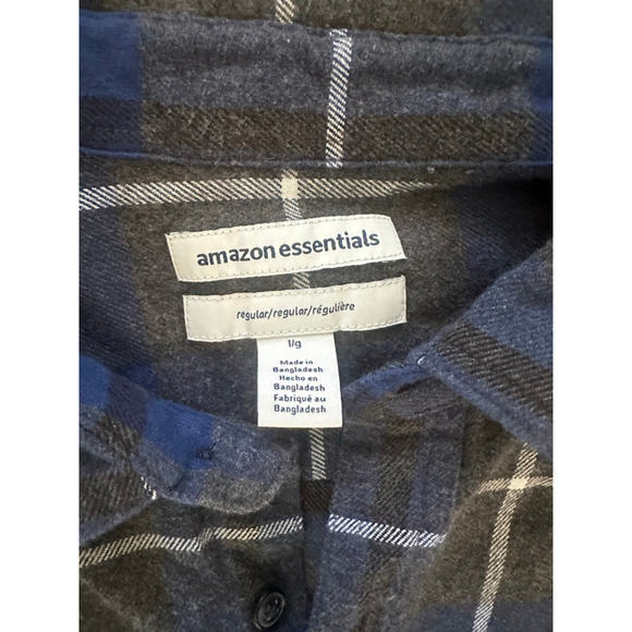 Men's Amazon Essentials Blue Gray Plaid Casual Button Down Shirt L - Picture 2 of 7